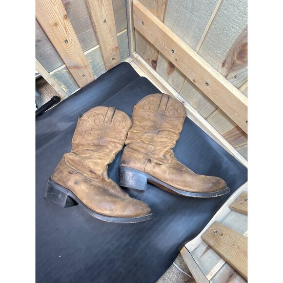 Durango Mens Tan Distressed Leather Western Cowboy Boots PullOn 9.5 EE SW542 - Picture 4 of 10